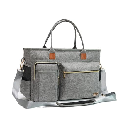 Rabjen Nurse Tote Bag for Work with Padded 15.6” Laptop Sleeve, Medical Supplies Shoulder Bag for Home Health Care - color: Gray