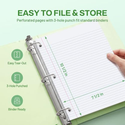 SUNEE Spiral Notebook, 1-Subject, College Ruled Paper, 8" x 10-1/2", 100 Sheets per Notebook, 3-Hole Punched Paper, Water Resistant Cover, Double-sided Pockets, Dark Green - color: Dark Green