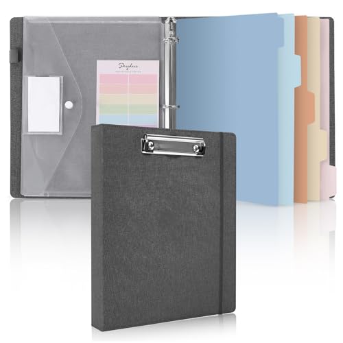 SKYDUE Clipboard Binder with Dividers,1 Inch 3 Ring Binder with Clipboard on Front for Organizer, Clipboard Folder with Pocket, Labels Office Supplies Gray - color: Gray
