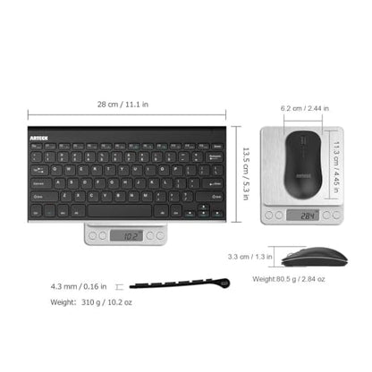 Arteck 2.4G Wireless Keyboard and Mouse Combo Ultra Compact Slim Stainless Keyboard and Ergonomic Mouse for Computer/Desktop/PC/Laptop and Windows 10/8/7 Build in Rechargeable Battery
