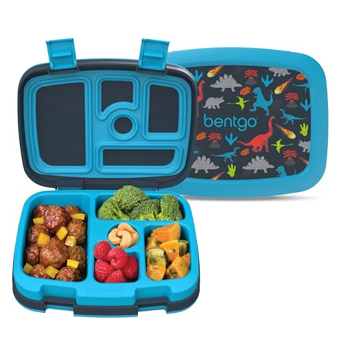 Bentgo Kids Prints Leak-Proof, 5-Compartment Bento-Style Kids Lunch Box - Ideal Portion Sizes for Ages 3-7, Durable, Drop-Proof, Dishwasher Safe, & PFAS & BPA-Free Materials (Dinosaur) - color: Dinosaur