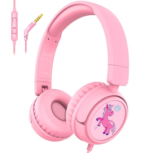 K6 Kids Headphones for Toddler & Kids Ages 2-12, 85/94dB Safe Volume Limited, Wired with 3.5mm Jack, HD Microphone, Adjustable & Foldable, On-Ear Headphones for Tablet, School, Travel, iPad - color: Pink