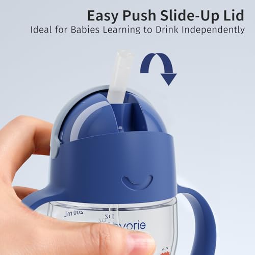 Evorie Tritan Weighted Straw Cup Baby Training Cup, Spill Proof, 7 Oz, 6M+ | BPA & BPS-Free, First learning cup, 360° drinking, Dishwasher safe, Durable Sippy Cup, Wathet - color: Wathet