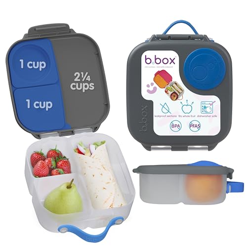 b.box Mini Lunch Box Kids | 4.25 Cup Leak Proof Bento Box for Kids Ages 3+ | 3 Compartment Snack Containers, School Lunch Container, Dishwasher Safe, BPA-Free, PFAS-Free - Blue Slate - color: Slate, size: 1-pack