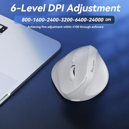 SOLAKAKA SM520 Ergonomic Mouse with 24000 DPI, Vertical Mouse with Programmable Side Button, Wireless Mouse with Tri-Mode Connection - BT5.0/USB-C/2.4GHz, for Desktop, PC, Laptop (White) - color: white
