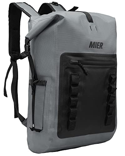 MIER Roll Top Waterproof Backpack Floating Dry Bag for Men Women | Heavy Duty Dry Sack, Cushioned Back, Multi-Pockets, Adjustable Chest Strap,For Kayaking Beach Boating Swimming Hiking Travel - color: Dark Gray