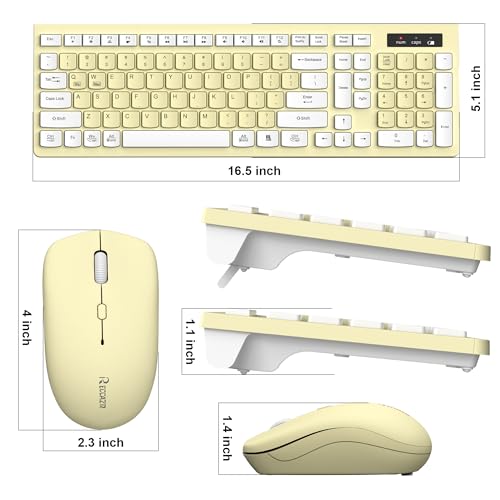 Wireless Keyboard and Mouse Combo, Full-Sized Wireless Keyboard and Adjustable DPI Mouse, 2.4GHz USB Receiver, Keyboard and Mouse for PC, Windows, Desktop, Laptop (Canary Yellow) - color: Canary yellow