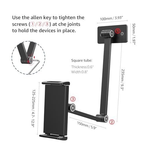 BEWISER Tablet Wall Mount Holder,360° Rotating Flexibly, Height and Angle Adjustable, Folding Aluminium Alloy Long Arm Compatible with4.7-12.9" Phone and Tablet in Kitchen or Office (Space Grey)… - color: Black
