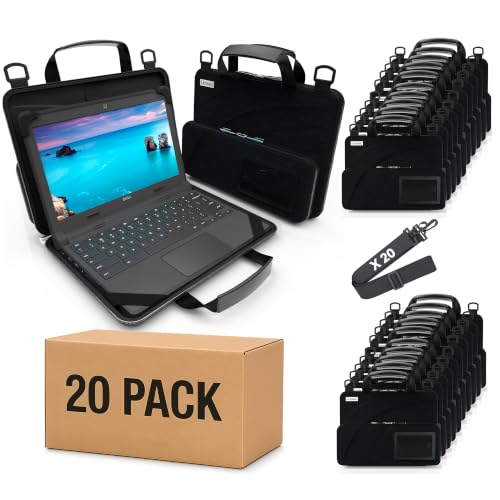 UZBL 11-11.6 Inch Always-on Chromebook Protective Hard Shell Case Cover with Pouch and Shoulder Strap, Fits MacBook Neo 13 inch (20 Pack) - color: 20 Pack Black Fabric