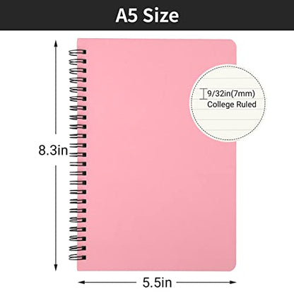 EUSOAR College Ruled Notebooks, 6 Packs 5.5" x 8.3" 120 Pages Pink A5 Spiral Notebook Bulk, Lined Writing Notebooks Sketchbook Set, Office Meeting School Supplies - color: Pink, size: 6 Packs