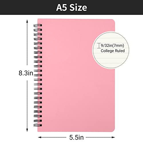 EUSOAR College Ruled Notebooks, 6 Packs 5.5" x 8.3" 120 Pages Pink A5 Spiral Notebook Bulk, Lined Writing Notebooks Sketchbook Set, Office Meeting School Supplies - color: Pink, size: 6 Packs