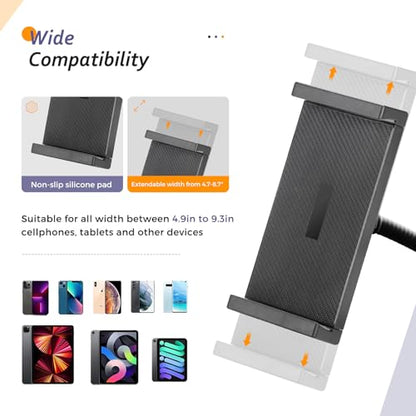 Aureday Adjustable Tripod Stand, 67” Height, Tablet Holder for iPad mini/Air/Pro, Kindle, Switch, Smartphones, 4.7”-12.9” Devices - color: Black