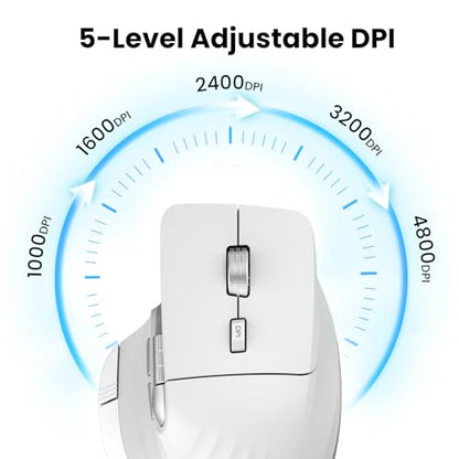 CITLLA Wireless Bluetooth Mouse, Ergonomic Rechargeable Silent Mouse with Multi-Device, Adjustable DPI, Flying Scroll & Thumb Wheel, Bluetooth Mice for Laptop, Computer, Tablet, Smartphone (White) - color: White