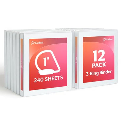 Cardinal Economy 3-Ring Binders, 1", Slant-D Rings, Holds 240 Sheets, ClearVue Presentation View, Non-Stick, White, Case of 12 (90741) - color: White, size: 1 Inch