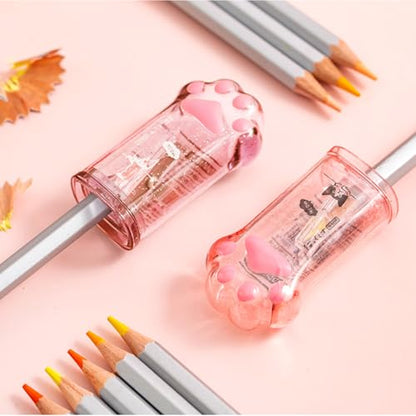 4 Pcs Cute Pink Pencil Sharpener Kawaii Small Manual Cartoon Cat Paw Plastic Pencil Sharpener School Office Supplies for Women Men - style: cat paw