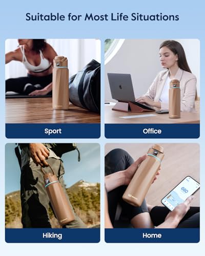 WaterH BOOST Smart Water Bottle Tracker with Reminder to Drink Water, 32oz | Double Wall Vacuum Insulated Stainless Steel, BPA-Free, Leakproof, Smart App Tracking, Travel-Friendly Wide Mouth for Office - color: Mocha, size: 32 Ounces
