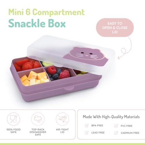 melii Snackle Box | 6-Compartment Divided Snack Container, BPA-Free Food Storage with Removable Dividers for School, Travel & On-the-Go Snacking Purple Cat - color: Cat