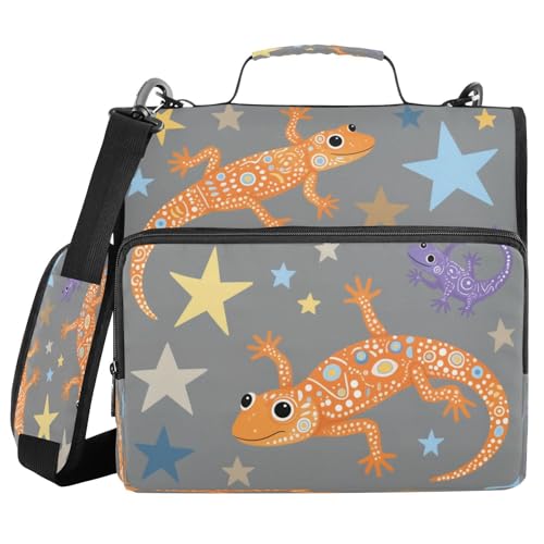 Lizards Stars Zipper Binder 3 Ring with Shoulder Strap 2 Inch Binder Holds 500 Sheets Multi-Pocket Organizer Zipper Binders Organizer for School Students Office - color: Multicolored.10