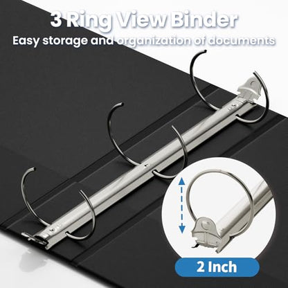 SUNEE 2 Inch Binders 3 Ring 4 Pack, PVC-Free Clear View 2" Binders (Fits 8.5x11 Inches) for School, Office & Home Use, Black - color: Black, size: 2 Inch, style: 4 Pack