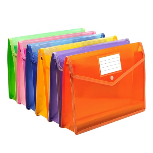 Plastic Expanding File Folder, Envelope Folders for Documents, Waterproof Transparent Expandable File Folder, Large Capacity, Fit Letter/A4 Size (Multicolor-6 Pack) - color: Multicolor, size: 6 Pack