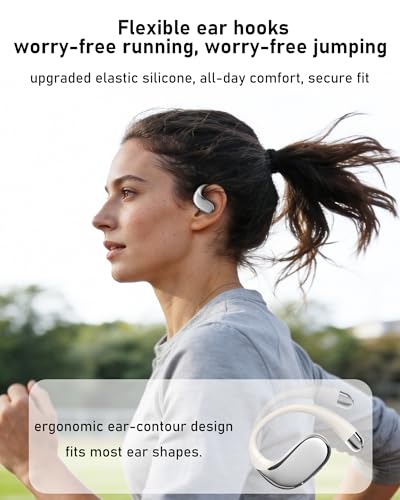 Open Ear Headphones Bluetooth 5.4, 62H Playtime, Air Conduction Wireless Earbuds with Ergonomic Earhooks, ENC Mic,IPX5,Physical Buttons, Comfort-Fit for Running, Cycling, Workouts - color: White