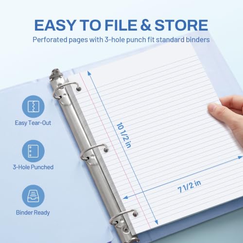 SUNEE Spiral Notebook, 1-Subject, College Ruled Paper, 8" x 10-1/2", 100 Sheets per Notebook, 3-Hole Punched Paper, Water Resistant Cover, Double-sided Pockets, Grey Blue - color: Grey Blue