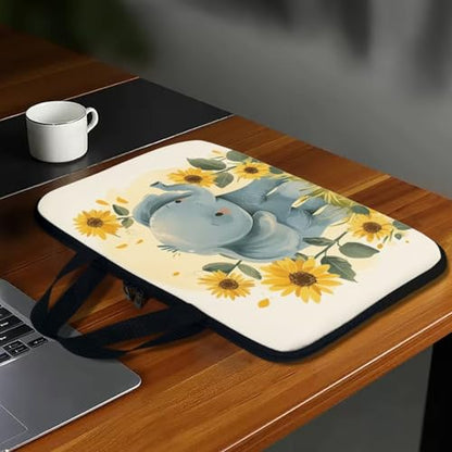 Cute Elephant Laptop Sleeve Case Sunflowers Water Resistant Laptop Cover Travel Business Computer Cover Carrying Bag Messenger Bag with Handle, 15 Inch Laptop Bag for Women - color: Cute Elephant Sunflowers, size: 15inch