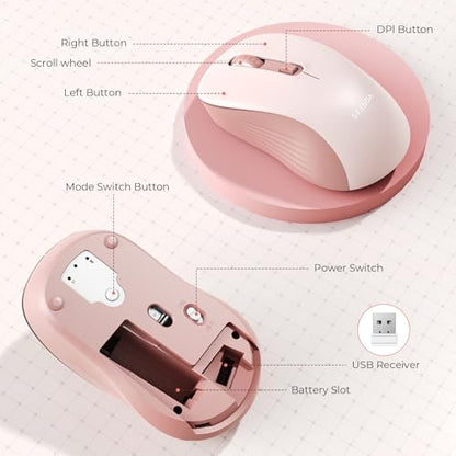 seenda Bluetooth Wireless Mouse, Bluetooth & 2.4G USB Dual Mode, Quiet Clicks, 1600 DPI Smooth Tracking, Ergonomic Design, 24-Months Battery Life, Portable Mouse for Laptop/Mac/Ipad/PC/Tablet-Pink - color: Pink