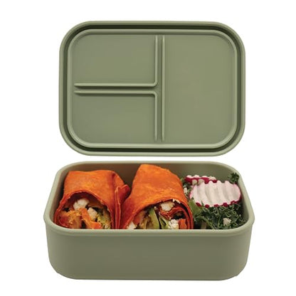 A-to-Z Supply 289-0054G Heavy Duty Silicone Bento Box with 3 Removable Compartments, BPA-Free, Leak-Resistant, Dishwasher & Microwave Safe, Ideal for Work, Travel & Meal Prep, Green - style: 3 Compartments Removable