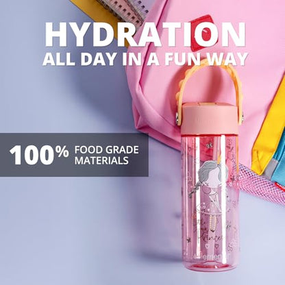 Elemental Water Bottles for Kids - Splash Kids Water Bottle for School with Pop-it Handle - BPA Free Tritan Plastic Water Bottle with Straw Leak Proof when Spout is Closed - Little Princess - 18oz - color: Little Princess 18oz