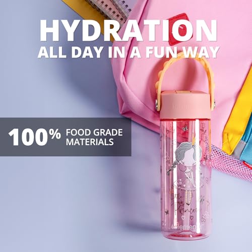 Elemental Water Bottles for Kids - Splash Kids Water Bottle for School with Pop-it Handle - BPA Free Tritan Plastic Water Bottle with Straw Leak Proof when Spout is Closed - Little Princess - 18oz - color: Little Princess 18oz