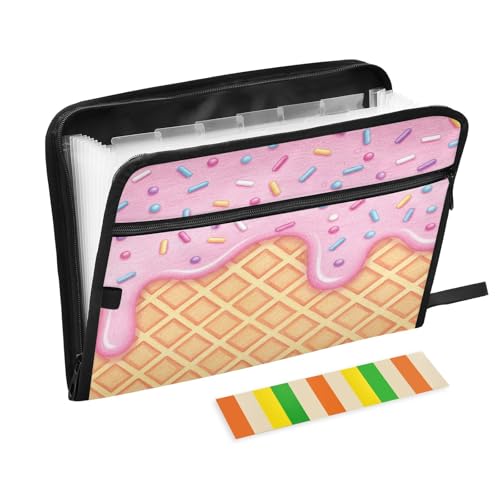 Ice Cream Pink 13 Pocket File Organizer Expanding File Folder with Front Pouch Portable Business File Storage Document Organizer Folder with Zipper - color: Ice Cream Pink