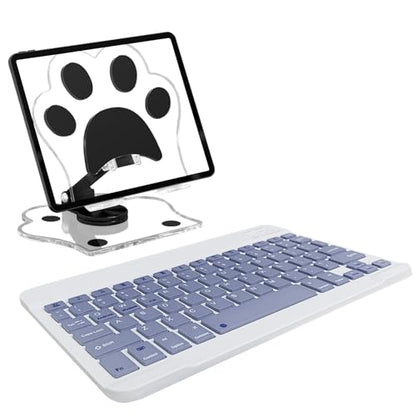 for Bluetooth Keyboard, Cute Tablet Stand Adjustable Adjustable & Foldable, Wireless Rechargeable Keyboard for iPad, iPad Pro/Mini/Air， Samsung Xiaomi Tablets, etc - Lavender - color: A-Keyboard-Lavender