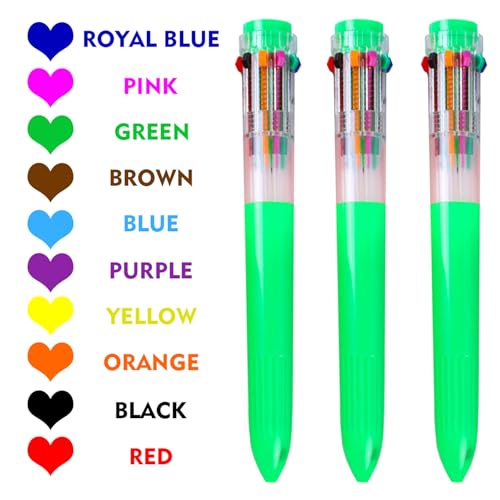 HeTaoCat 3-Pack 10-in-1 Retractable Ballpoint Pen, 0.5mm (Green) - color: Green