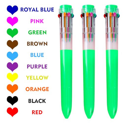 HeTaoCat 3-Pack 10-in-1 Retractable Ballpoint Pen, 0.5mm (Green) - color: Green