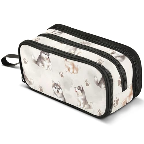 ALAZA Cute Husky Dog Large Pencil Case, Pen Pouch Pencil Bag with 3 Compartments Pen Holder Organizer Stationery Bag - color: Husky