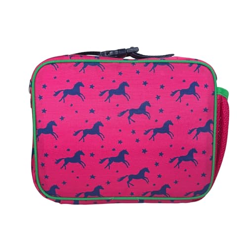 Yumbox Kids Insulated Lunch Bag with Bottle Holder, Horses Print | Holds Lunch Box & Water Bottle | 3 Ways to Carry | Interior Zipper Pocket | Insulated EVA Lining | Wipe-Clean Fabric - color: Horses