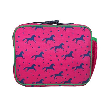 Yumbox Kids Insulated Lunch Bag with Bottle Holder, Horses Print | Holds Lunch Box & Water Bottle | 3 Ways to Carry | Interior Zipper Pocket | Insulated EVA Lining | Wipe-Clean Fabric - color: Horses