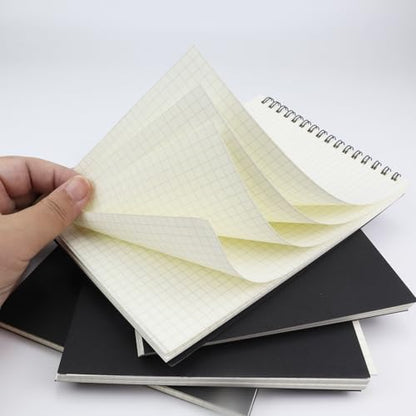 4 Pack Graph Paper Notebook, A5 Top Wirebound Grid Spiral Notebook 5.8" x 8.3",60 Sheets,5mm x 5mm Grid Paper,Grid Notepad for Students, Math, Engineering (Black) - color: Black (4pcs)