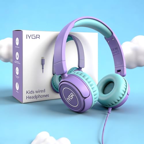 K6C Kids Headphones with USB-C, for Toddler & Kids Ages 2-12, 85dB Safe Volume Limited, Adjustable Headband & Foldable Wired, On-Ear Headphones for School, Travel, Tablet, iPad - color: Purple