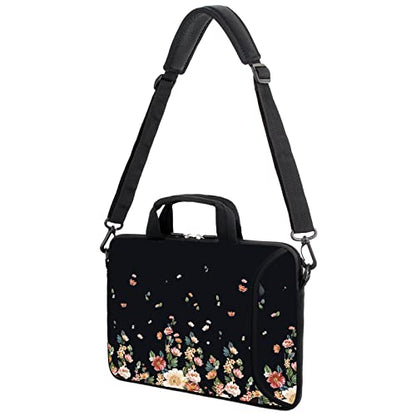 15.6" laptop sleeve chromebook case adjustable shoulder strap with handle accessory pocket (flowers) - color: Flowers