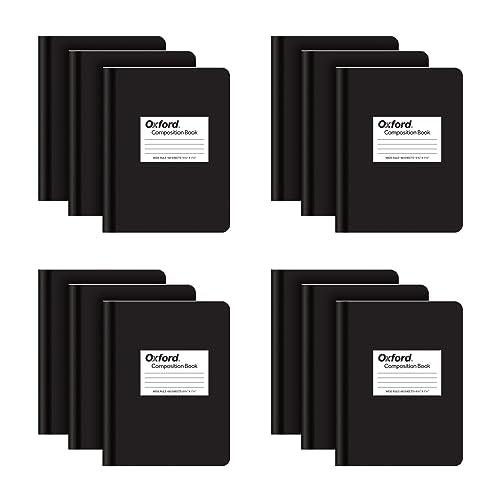 Oxford Composition Notebook 12 Pack, Notebooks for School, School Supplies, Wide Ruled Paper, School Journal, 7.5 x 9.75 Inches, 80 Sheets, Black Marble Covers (63750) - color: Black, size: Wide Rule