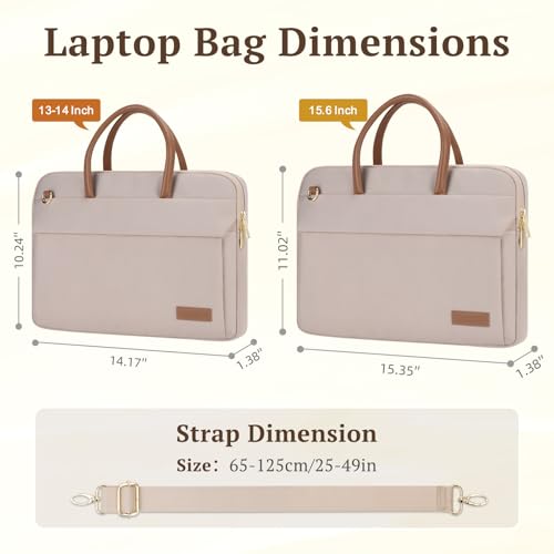 RAINYEAR 14 Inch/15.6 Inch Laptop Bag with Pockets & Handle for Women | Protective Waterproof Elegant Computer Large Capacity Shoulder Bag Case Compatible with MacBook Laptop Computer Notebook - color: Khaki, size: 15.6 Inch