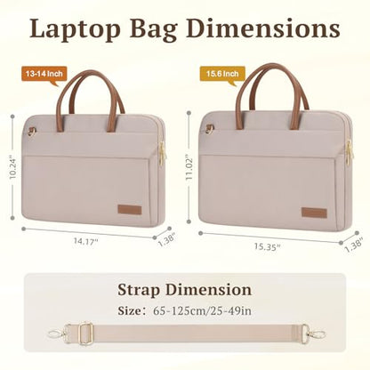 RAINYEAR 14 Inch/15.6 Inch Laptop Bag with Pockets & Handle for Women | Protective Waterproof Elegant Computer Large Capacity Shoulder Bag Case Compatible with MacBook Laptop Computer Notebook - color: Khaki, size: 15.6 Inch