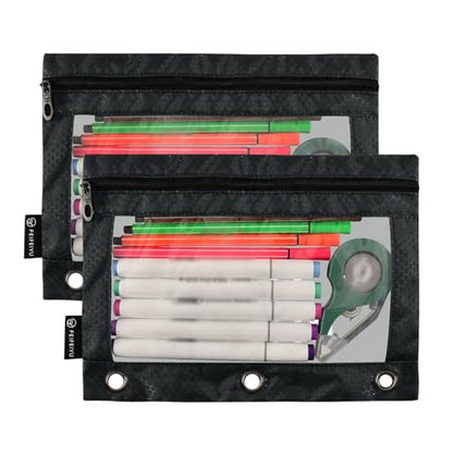 Custom Text Pencil Pouch for 3 Ring Binder Personalized Text Photo Pencil Case Clear Window Pencils Bag for School Office 2 Packs - color: Custom