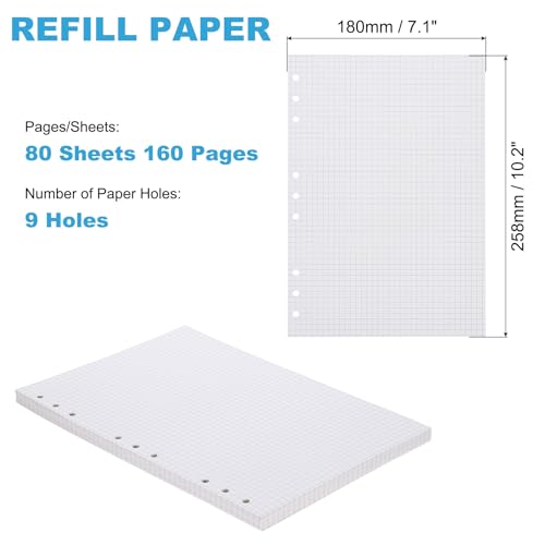 PATIKIL Grid Refill Paper 9-Ring Binder Loose Leaf Planner Filler Paper Planner Inserts, 80 Sheets/160 Pages, Lined - size: B5, style: Grid