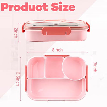 Bento Box for Adults,4 Compartments Lunch Box, Snack Containers Reusable Lunch Containers Drop-Proof, Dishwasher Safe & Made with BPA-Free Materials, Pink - color: Pink