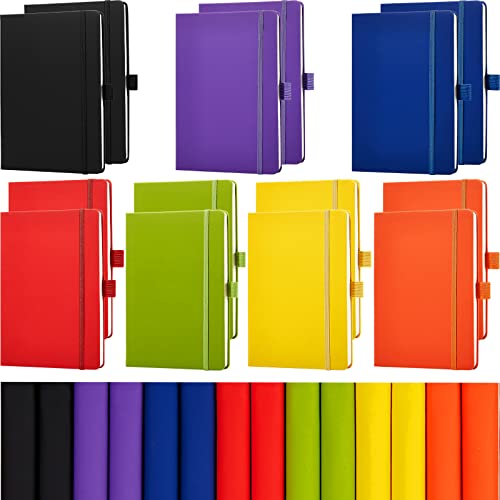 Laumoi 14 Pack Hardcover Journal Notebooks Bulk Journaling Notebook Wide Ruled PU Leather Ruled Lined Journals with Pen Holder for School Business Work Writing (Bright Color,A5) - color: Bright Color, size: A5
