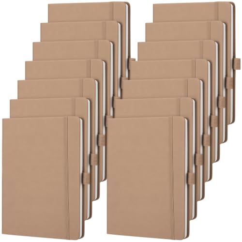 Laumoi 14 Pack Hardcover Journal Notebooks Bulk A5/A4/B5 Journaling Notebook Wide Ruled PU Leather Ruled Lined Journals with Pen Holder for School Business Work Writing (Milk Tea,A5) - color: Milk Tea, size: A5