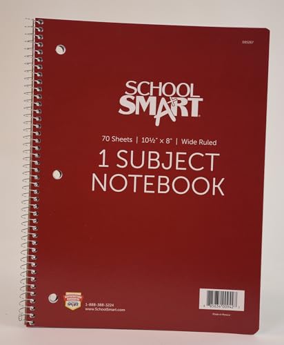 School Smart Spiral Wide Ruled Notebook, 8 x 10-1/2 Inches